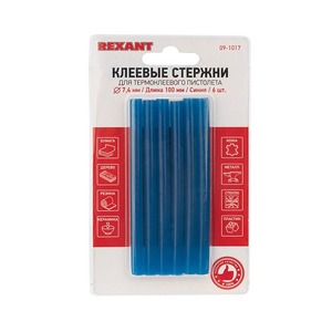 Стержни клеевые Rexant 09-1017 7 мм, 100 мм, синие (6 шт./уп.)