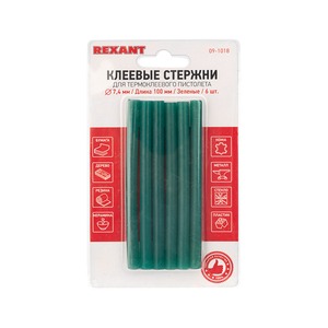 Стержни клеевые Rexant 09-1018 7 мм, 100 мм, зеленые (6 шт./уп.)