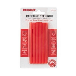 Стержни клеевые Rexant 09-1019 7 мм, 100 мм, красные (6 шт./уп.)