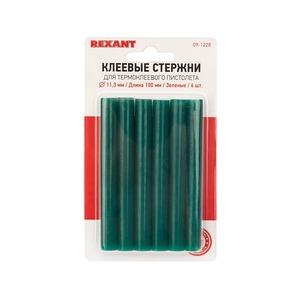 Стержни клеевые Rexant 09-1228 11 мм, 100 мм, зеленые (6 шт./уп.)