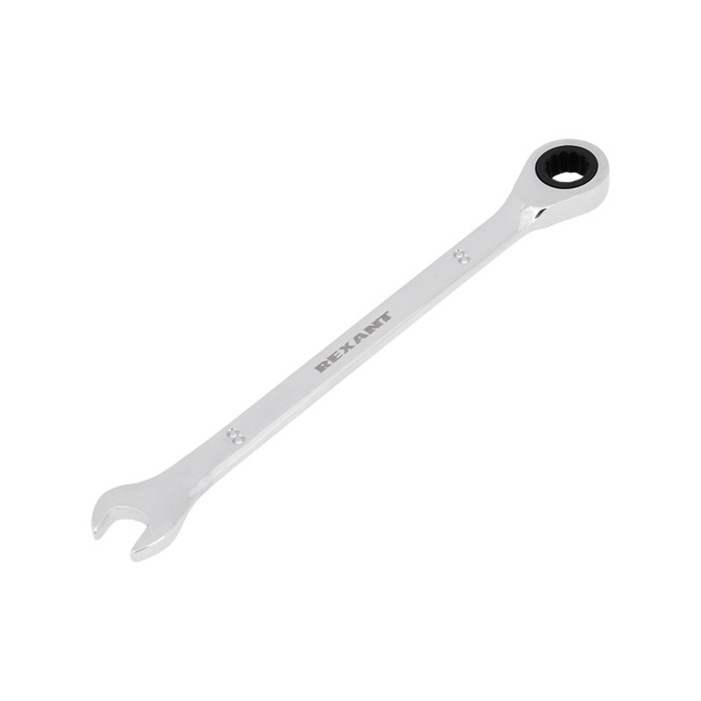 Ключ Rexant 12-5803-1 Ключ комбинированный трещоточный 8 мм, CrV, зеркальный хром