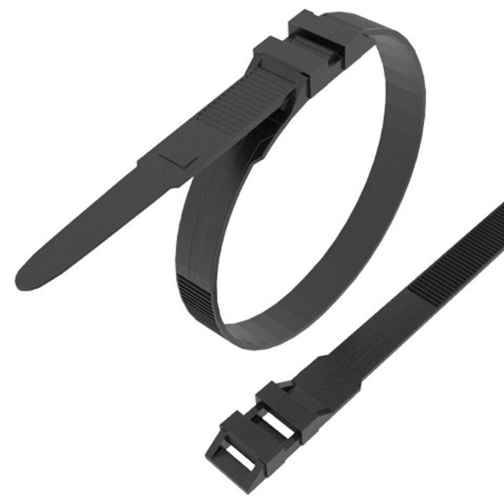 Хомут усиленный с двойным горизонтальным замком Rexant 07-0186 nylon-12 180 x 6мм черный (100 штук)