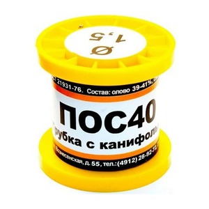 Припой ПМ 100 г ПОС-40 д.1,5мм с канифолью