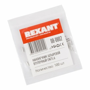 Наконечник штыревой втулочный Rexant 08-0802 L-6 мм 0.75 мм (НШВ 0.75-6/НГ 0.75-6), 100шт