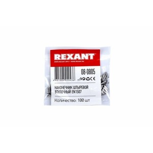 Наконечник штыревой втулочный Rexant 08-0805 L-7 мм 1.5 мм (НШВ 1.5-8/НГ 1.5-7), 100шт