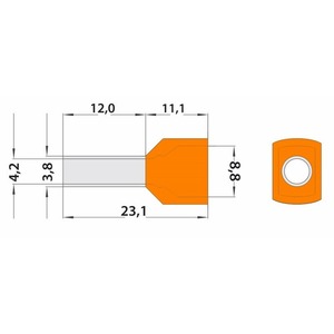Наконечник штыревой втулочный Rexant 08-2810 изолированный F-12 мм 2х4 мм (НШВи(2) 4.0-12/НГи2 4,0-12) оранжевый, 100шт