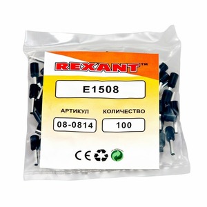 Наконечник штыревой втулочный Rexant 08-0814 изолированный F-8 мм 1.5 мм (НШВи 1.5-8) черный, 100шт
