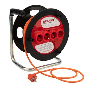 Удлинитель электрический Rexant 11-7086 Удлинитель-шнур на катушке ПВС 3х1.5, 20 м, 4 гнезда, с/з, 16 А, 3300 Вт, IP20, оранжевый