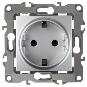 Розетка силовая ЭРА 12-2102-03 2P+E Schuko со шторками, 16АХ-250В, Эра12, алюминий