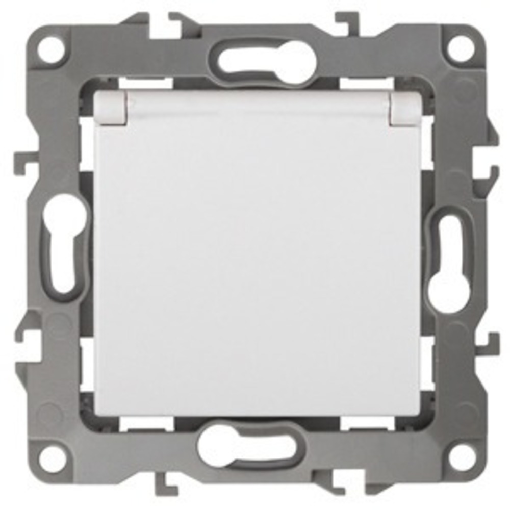 Розетка силовая ЭРА 12-2103-01 2P+E Schuko со шторками с крышкой, 16АХ-250В, Эра12, белый