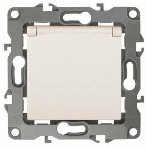Розетка силовая ЭРА 12-2103-02 2P+E Schuko со шторками с крышкой, 16АХ-250В, Эра12, слоновая кость