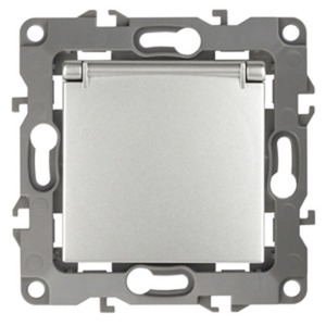 Розетка силовая ЭРА 12-2103-03 2P+E Schuko со шторками с крышкой, 16АХ-250В, Эра12, алюминий