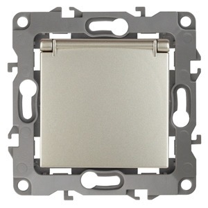 Розетка силовая ЭРА 12-2103-04 2P+E Schuko со шторками с крышкой, 16АХ-250В, Эра12, шампань