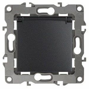 Розетка силовая ЭРА 12-2103-05 2P+E Schuko со шторками с крышкой, 16АХ-250В, Эра12, антрацит