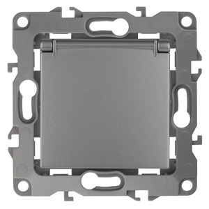Розетка силовая ЭРА 12-2103-12 2P+E Schuko со шторками с крышкой, 16АХ-250В, Эра12, графит