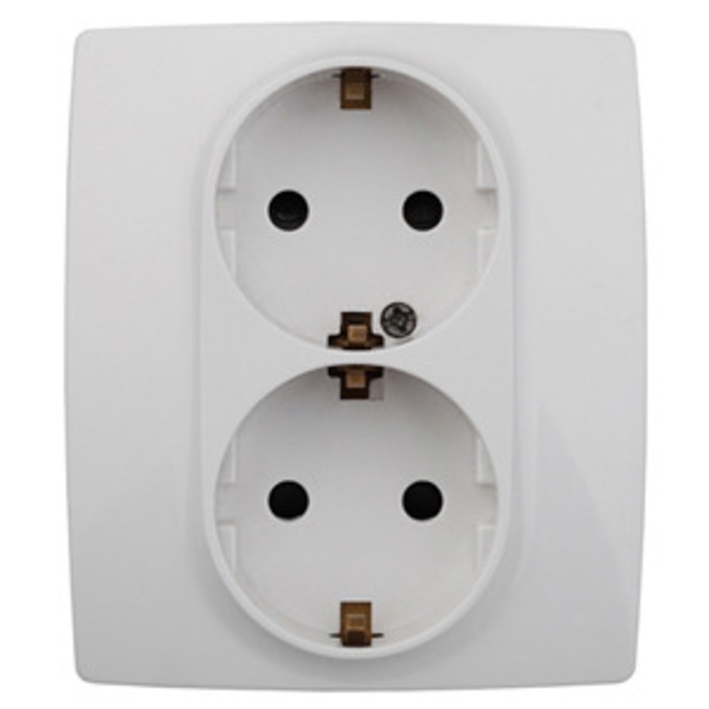 Розетка силовая ЭРА 12-2104-01 2X2P+E Schuko со шторками, 16АХ-250В, Эра12, белый