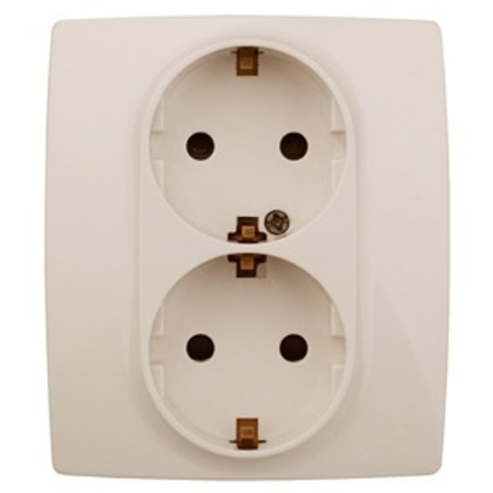 Розетка силовая ЭРА 12-2104-02 2X2P+E Schuko со шторками, 16АХ-250В, Эра12, слоновая кость