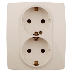 Розетка силовая ЭРА 12-2104-02 2X2P+E Schuko со шторками, 16АХ-250В, Эра12, слоновая кость