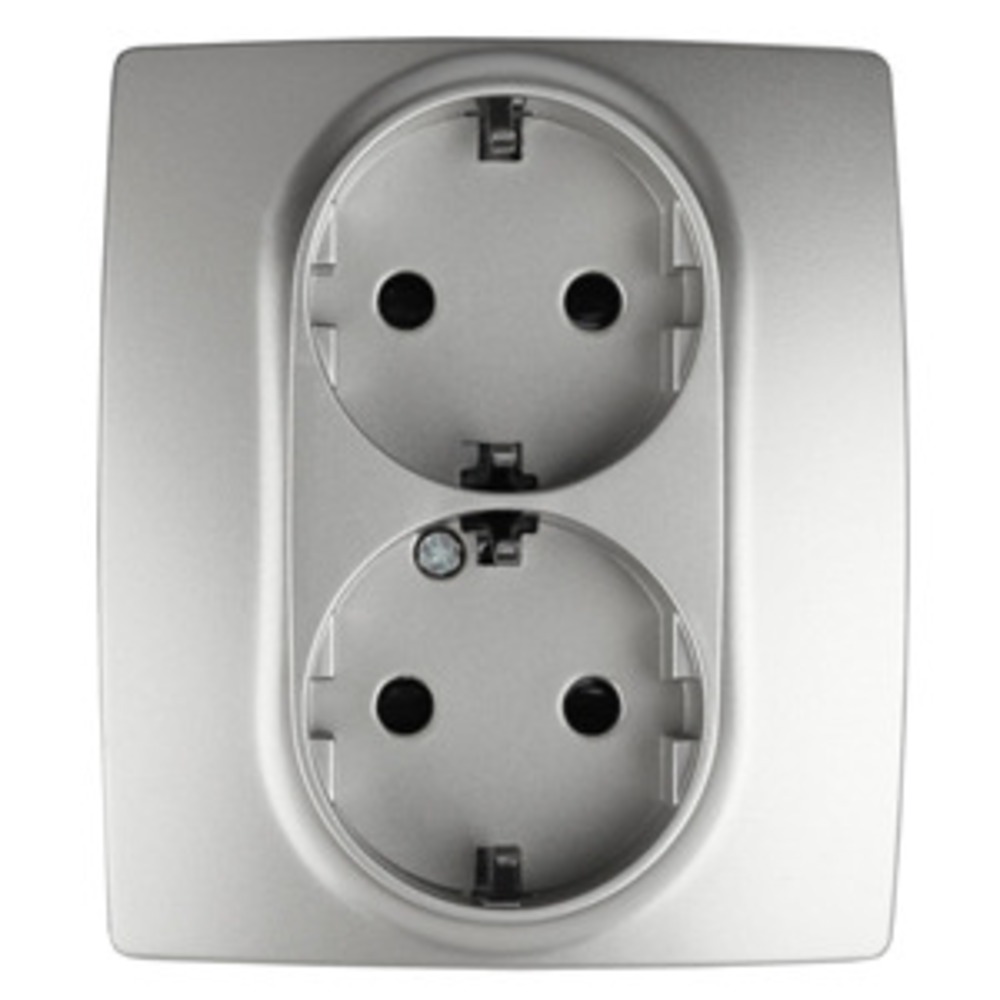 Розетка силовая ЭРА 12-2104-03 2X2P+E Schuko со шторками, 16АХ-250В, Эра12, алюминий