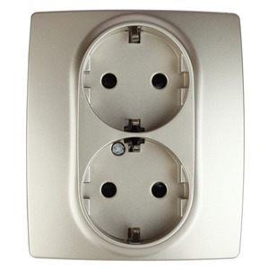 Розетка силовая ЭРА 12-2104-04 2X2P+E Schuko со шторками, 16АХ-250В, Эра12, шампань