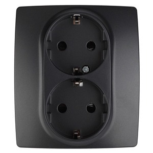 Розетка силовая ЭРА 12-2104-05 2X2P+E Schuko со шторками, 16АХ-250В, Эра12, антрацит