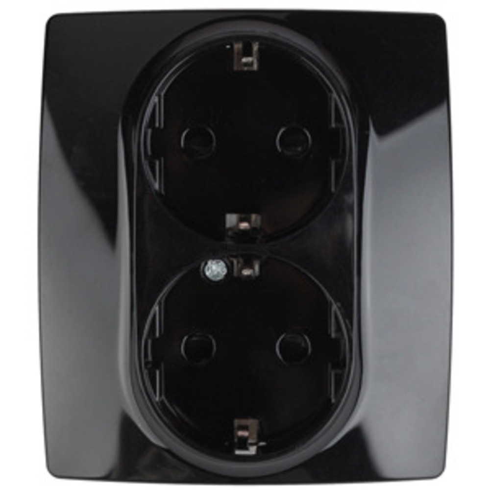 Розетка силовая ЭРА 12-2104-06 2X2P+E Schuko со шторками, 16АХ-250В, Эра12, чёрный