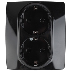 Розетка силовая ЭРА 12-2104-06 2X2P+E Schuko со шторками, 16АХ-250В, Эра12, чёрный