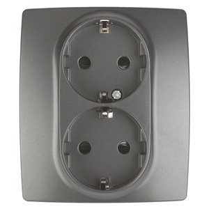 Розетка силовая ЭРА 12-2104-12 2X2P+E Schuko со шторками, 16АХ-250В, Эра12, графит