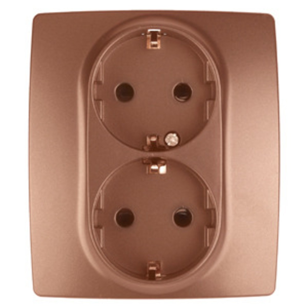 Розетка силовая ЭРА 12-2104-14 2X2P+E Schuko со шторками, 16АХ-250В, Эра12, медь