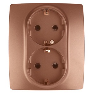 Розетка силовая ЭРА 12-2104-14 2X2P+E Schuko со шторками, 16АХ-250В, Эра12, медь