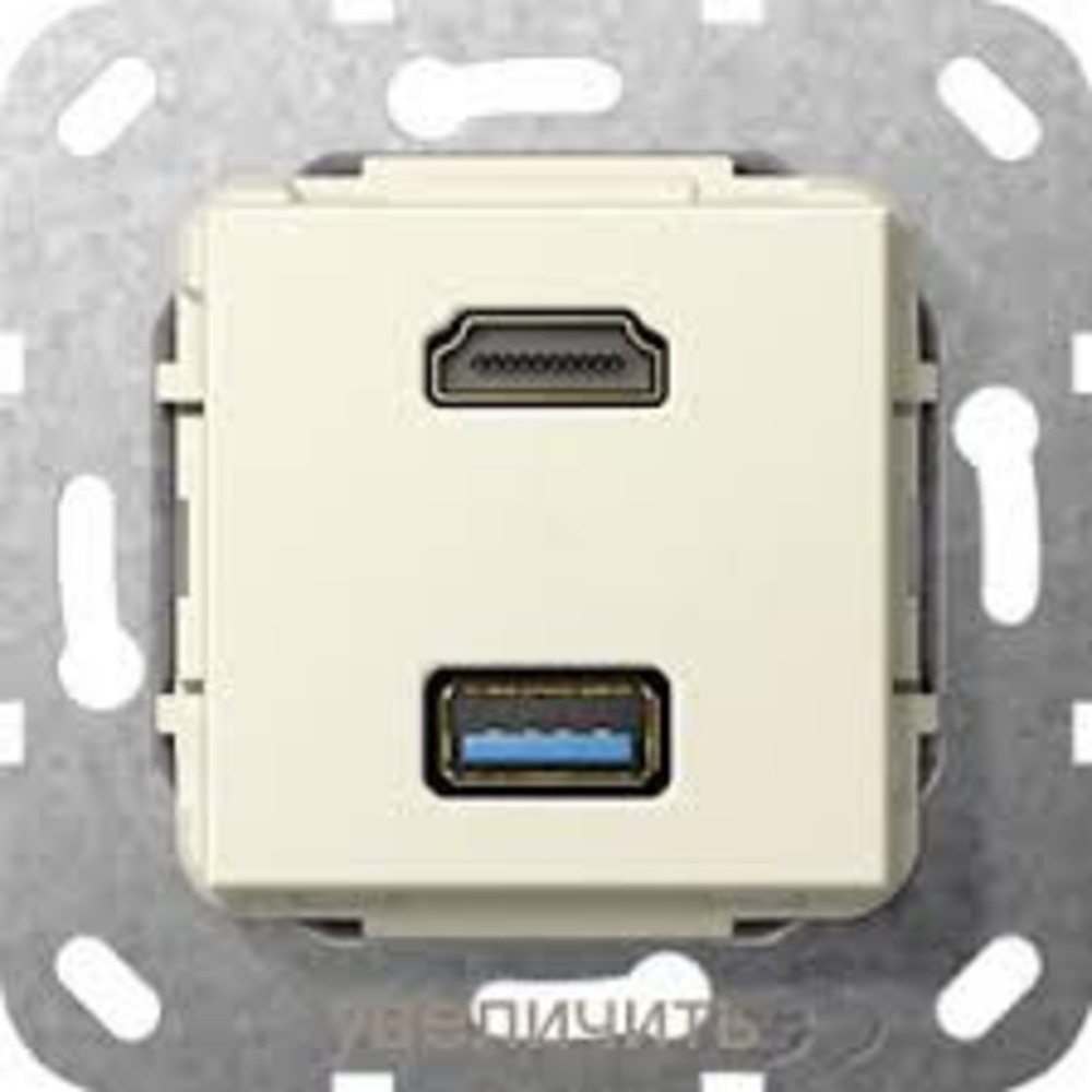 Розетка аудио/видео Gira 567801 System 55 Вставка HDMI и USB 3.0 типа A глянцевый кремовый