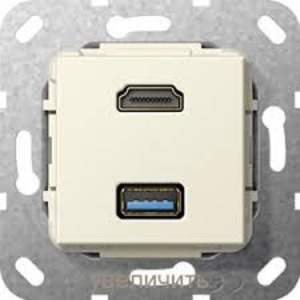 Розетка аудио/видео Gira 567801 System 55 Вставка HDMI и USB 3.0 типа A глянцевый кремовый