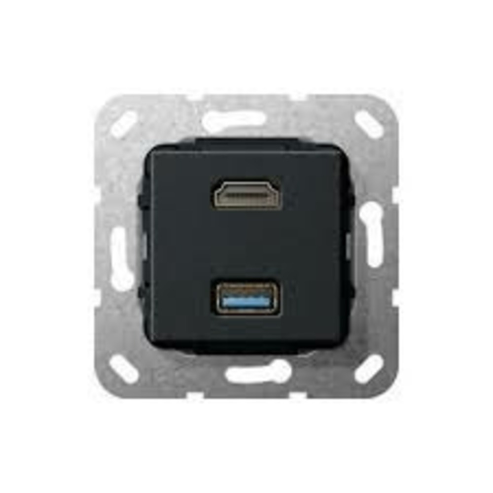 Розетка аудио/видео Gira 567910 System 55 Вставка HDMI и USB 3.0 типа A черный матовый