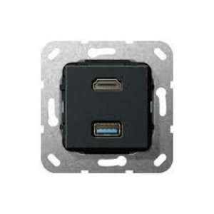 Розетка аудио/видео Gira 567910 System 55 Вставка HDMI и USB 3.0 типа A черный матовый
