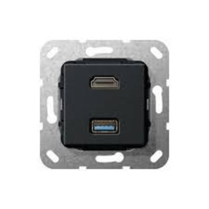 Розетка аудио/видео Gira 567910 System 55 Вставка HDMI и USB 3.0 типа A черный матовый