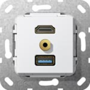 Розетка аудио/видео Gira 568103 System 55 Вставка HDMI и USB 3.0 типа A и миништырь 3,5 мм глянцевый белый