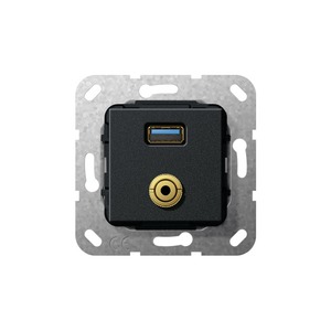 Розетка аудио/видео Gira 568710 System 55 Вставка USB 3.0 типа A и миништырь 3,5 мм черный матовый