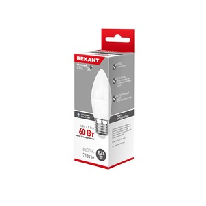 Лампа светодиодная Rexant 604-022 Свеча (CN) 7,5 Вт E27 713 лм 6500 K нейтральный свет, 10шт