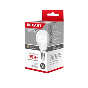 Лампа светодиодная Rexant 604-041 Шарик (GL) 11,5 Вт E14 1093 лм 2700 K теплый свет, 10шт