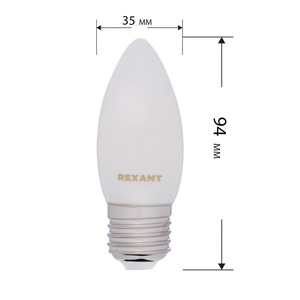 Лампа филаментная Rexant 604-097 Свеча CN35 9.5 Вт 915 Лм 2700K E27 матовая колба, 10шт