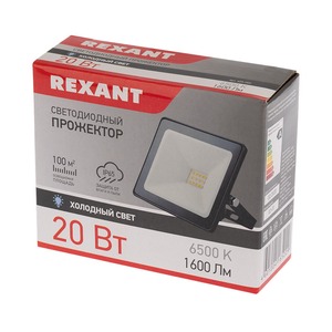 Прожектор Rexant 605-002 светодиодный 20 Вт 200–260В IP65 1600 лм 6500 K холодный свет