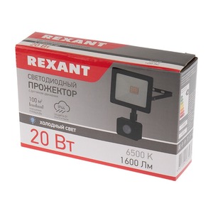 Прожектор Rexant 605-008 светодиодный с датчиком движения 20 Вт 200–260В IP44 1600 лм 6500 K холодный свет