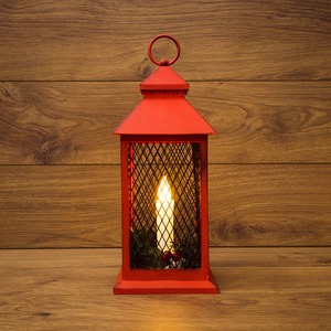 Декоративный фонарь со свечкой Neon-Night 513-041 красный корпус, размер 13.5х13.5х30,5 см, цвет ТЕПЛЫЙ БЕЛЫЙ