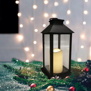 Декоративный фонарь со свечой Neon-Night 513-045 14x14x29 см, черный корпус, теплый белый цвет свечения