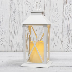Декоративный фонарь со свечой Neon-Night 513-046 14x14x29 см, белый корпус, теплый белый цвет свечения
