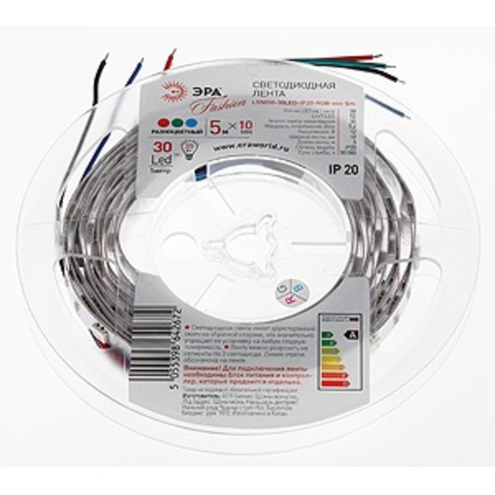 Лента светодиодная ЭРА LS5050-30LED-IP20-RGB-eco-5m