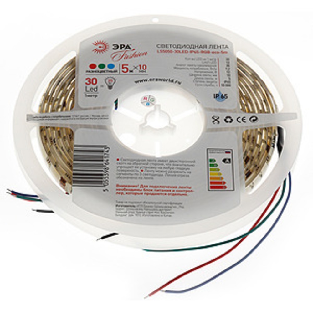 Лента светодиодная ЭРА LS5050-30LED-IP65-RGB-eco-5m
