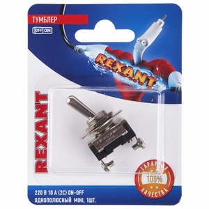 Выключатель специальный Rexant 06-0330-A Тумблер 220V 10А (2c) ON-OFF однополюсный Mini, 10шт