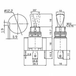 Выключатель специальный Rexant 06-0334-B Тумблер 12V 30А (3c) ON-OFF однополюсный с красной LED подсветкой, 10шт
