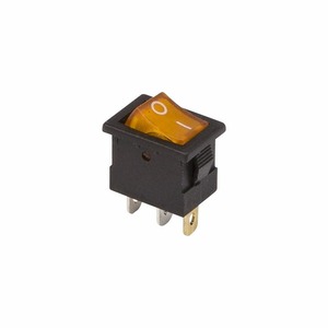 Выключатель клавишный Rexant 36-2172 12V 15А (3с) ON-OFF желтый с подсветкой Mini, 10шт
